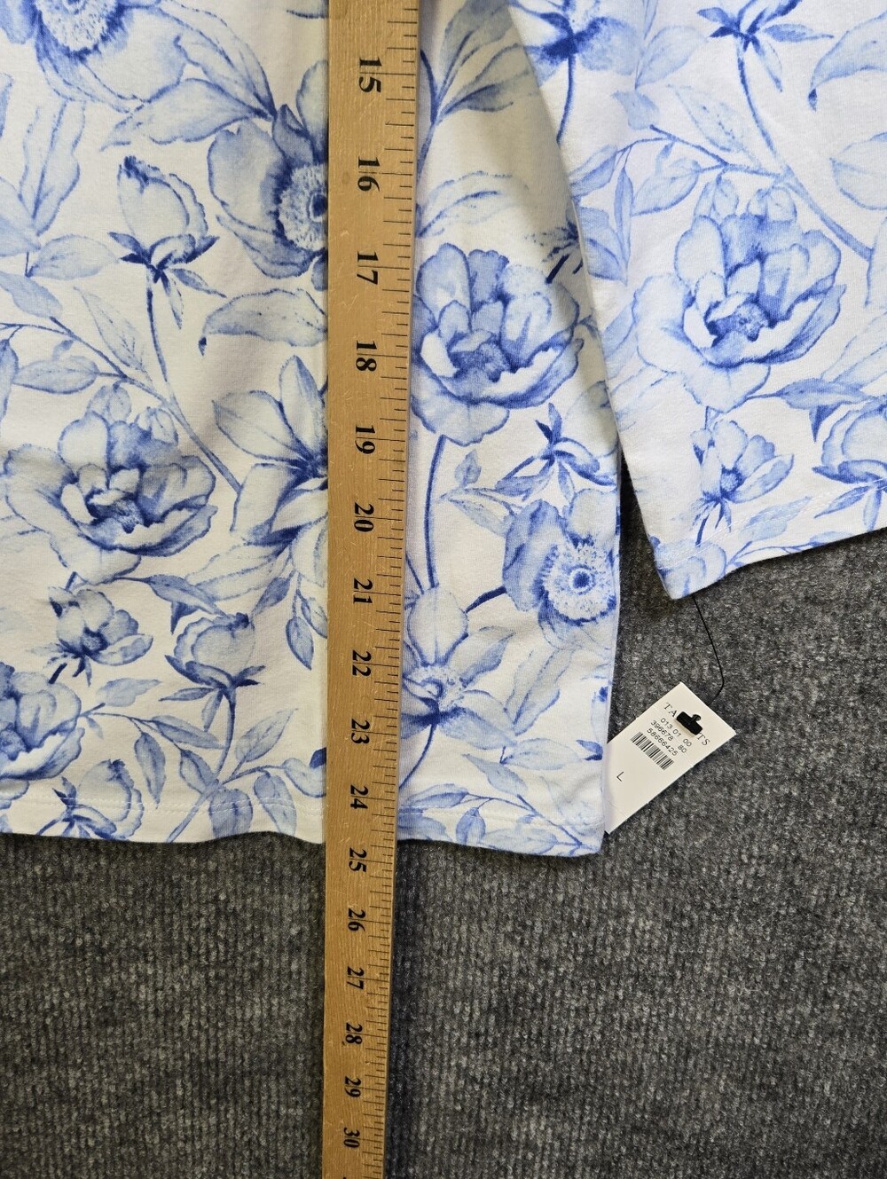 Talbots T Shirt Womens L China Blue Floral Cotton Long Sleeve New - Picture 7 of 11